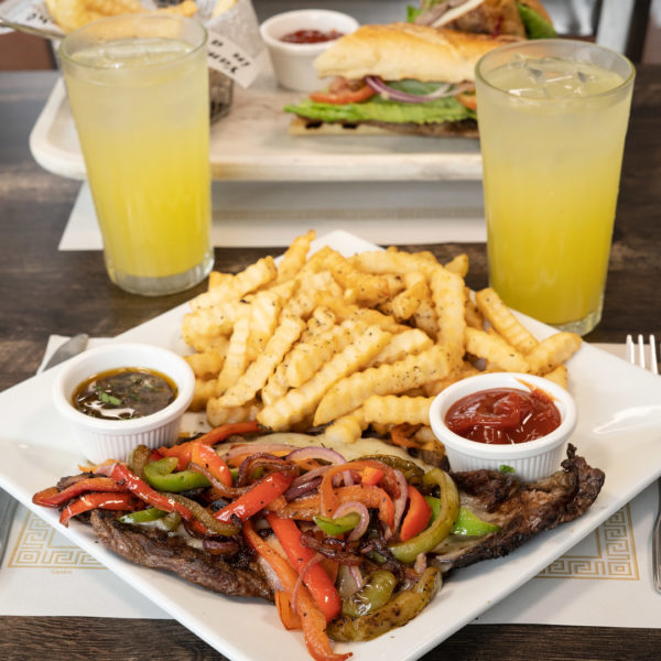 Peppered Steak with drinks